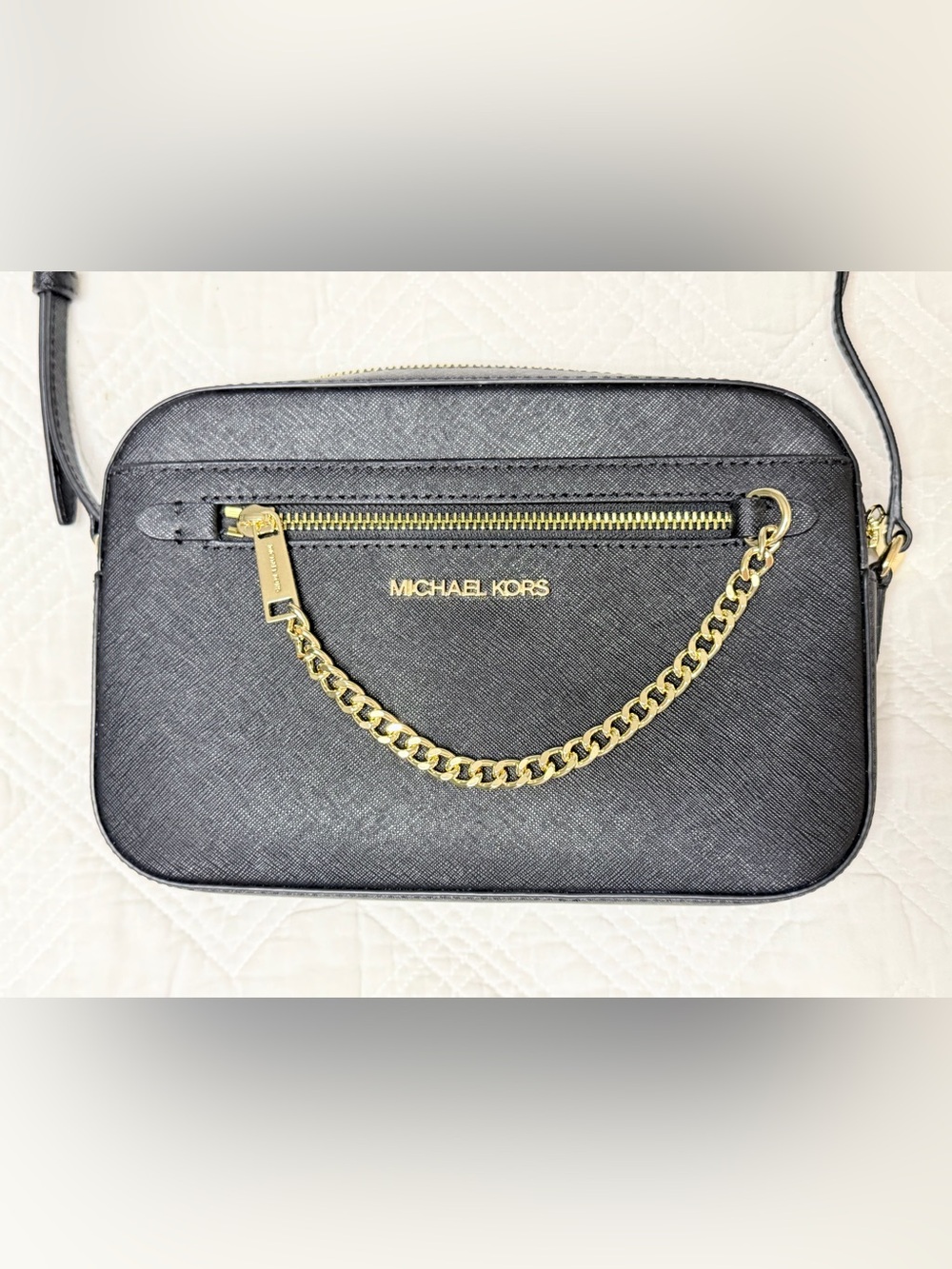 Michael Kors Jet Set Saffiano Leather  Large Zip Chain Adjustable Crossbody NWT